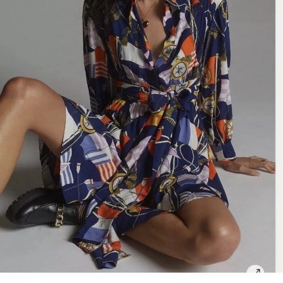 Maeve By Anthropologie Nautical Shirt Dress Mini  Womens XL
Navy gold Belt tie - Picture 13 of 15